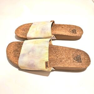 Reef Womens Cushion Scout Watercolor Tie Dye Cork Slide Sandal, Size 10